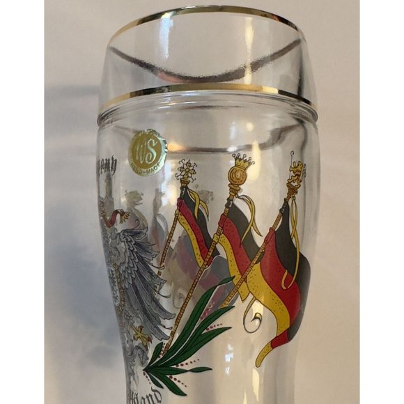 Deutschland German Qualitat WS Hand Made Glass Drinking Boot Gold Rimmed 8” - Picture 2 of 14
